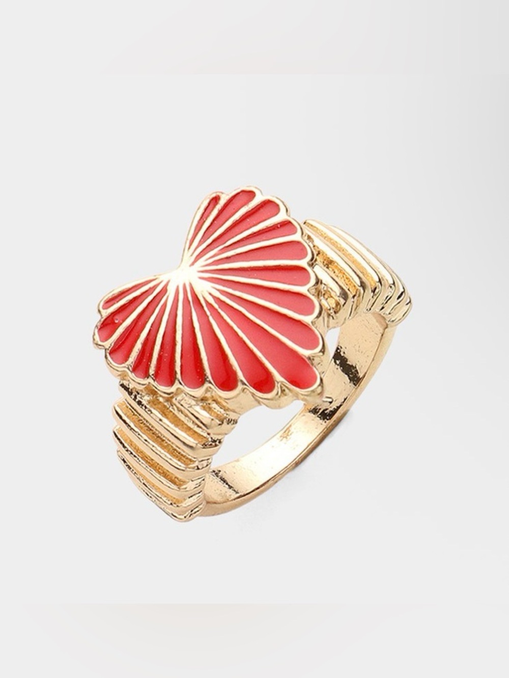 Gold and Coral Shell Ring - Women's Jewelry